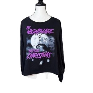 Nightmare Before Christmas Jack Spiral Hill Black XL Cropped Long Sleeve Top Y2K
